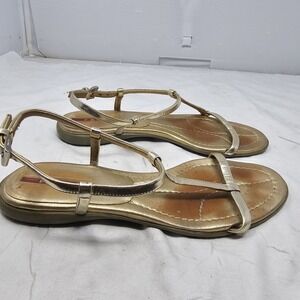 PRADA Gold Leather Thong Ankle Strap Sandals Italy Women Size EU 39 US 6.5-7‎